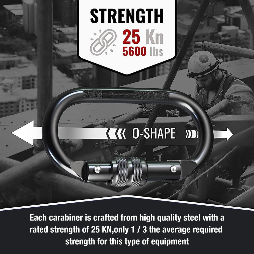 Optifit 2pcs Carabiner Clip Heavy Duty for Climbing, Fall Arrest Systems, Camping, Hiking, 25kN Stainless Steel Carabiner, Large Spring Snap Hook Carabiner with Screw Locking Optifit 2pcs Carabiner Clip Heavy Duty for Climbing, Fall Arrest Systems, Camping, Hiking, 25kN Stainless Steel Carabiner, Large Spring Snap Hook Carabiner with Screw Locking